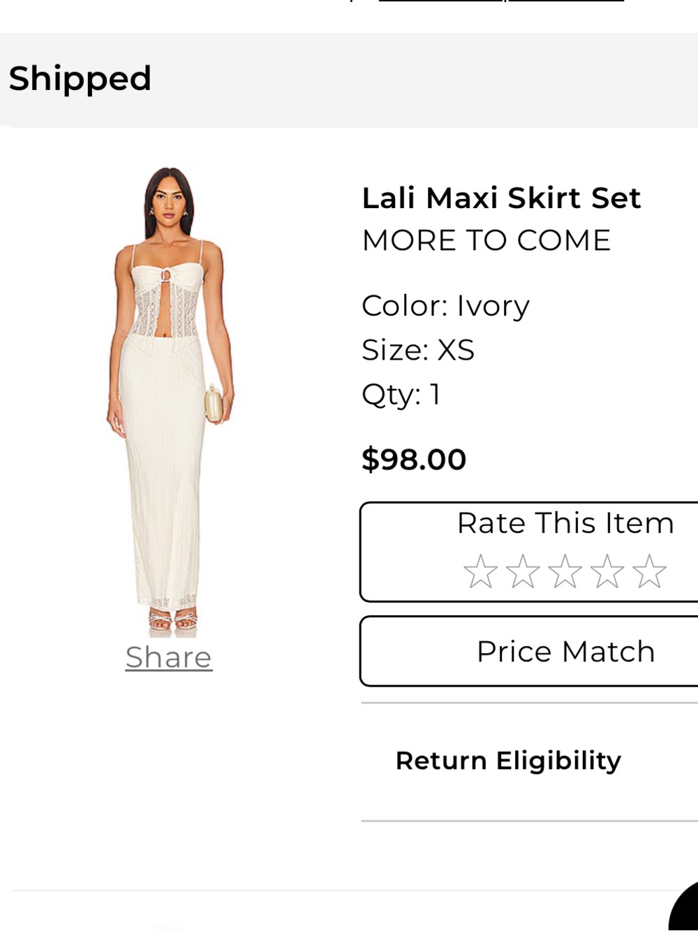 More to Come Lali Maxi Skirt Set Ivory XS Matching Set